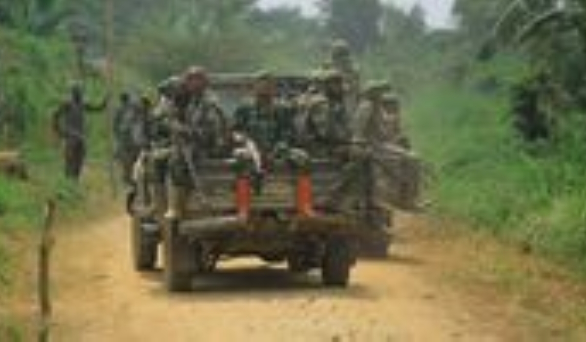 Armed Forces of the Democratic Republic of Congo on a patrol car in Mukakati on December 10, 2021. PHOTO | AFP