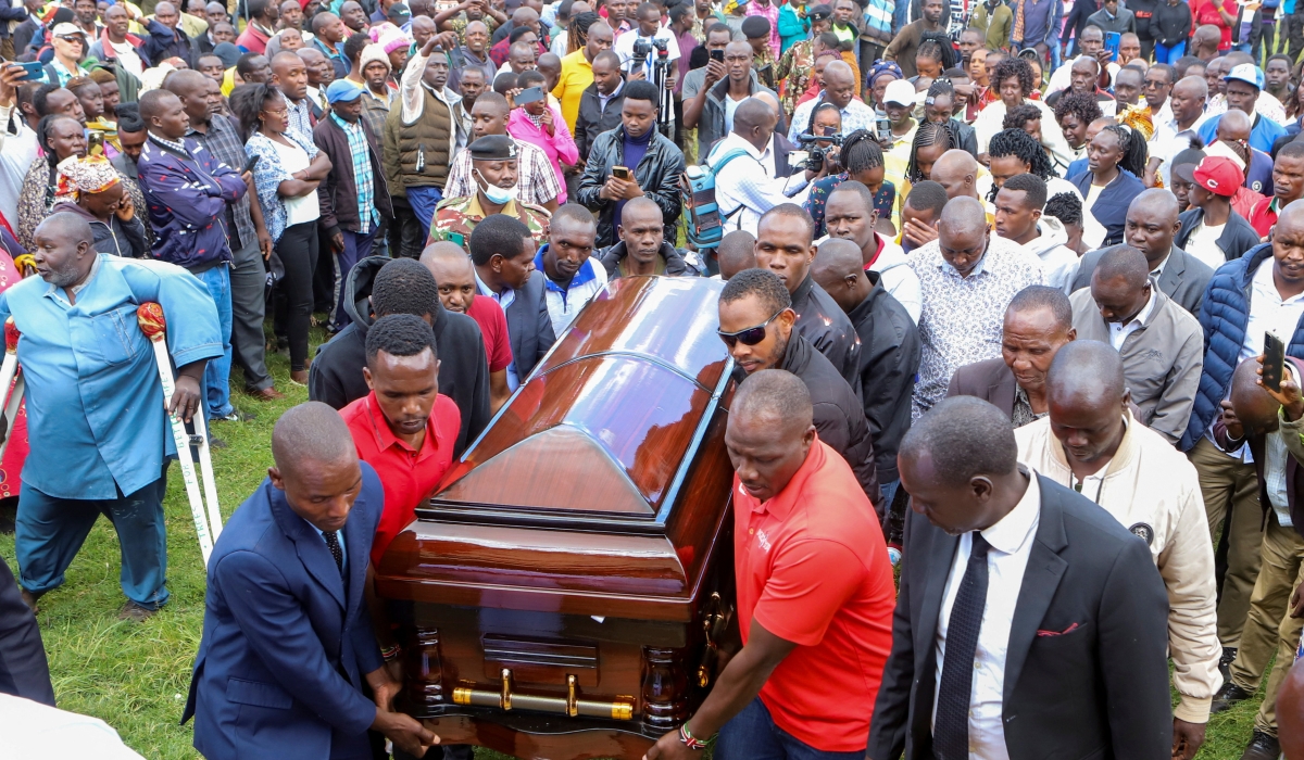 Thousands of mourners gathered in Chepkorio, Elgeyo Marakwet County, Kenya, on Friday February 23 to bid farewell to Kelvin Kiptum,Kenya&#039;s Marathon world record holder Kelvin Kiptum who died in road accident, in Chepkorio Village,Elgeyo Marakwet County, Kenya 