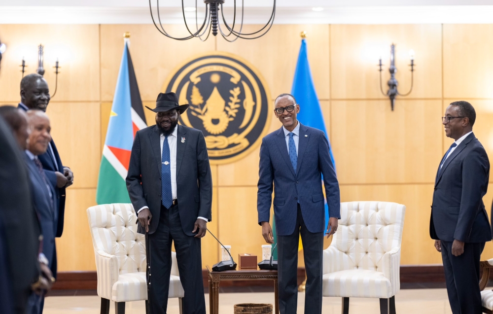 President Paul Kagame held talks with the Chairperson of the East African Community (EAC) Summit, President Salva Kiir of South Sudan, and his delegation which included EAC Secretary General Peter Mathuki, in Kigali, on Thursday, February 22, before they proceeded to Burundi. Photo courtesy of Village Urugwiro