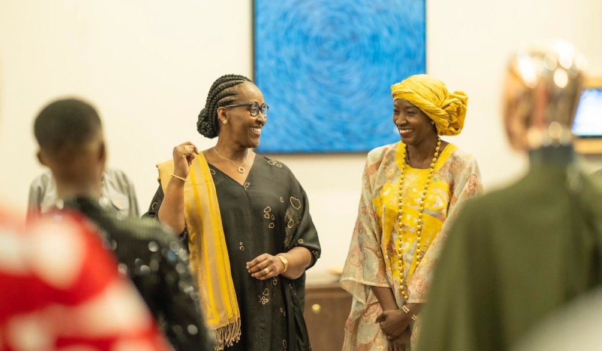 First Lady Jeannette Kagame talks to Coumba Sow, the Country Representative of the Food and Agriculture Organization of the United Nations (FAO), Rwanda.