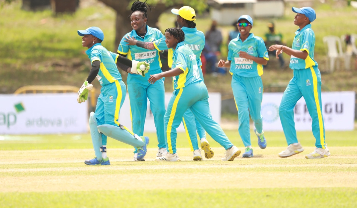 Rwanda women celebrate their victory over best-ranked Tanzania during the opening match of the Nigeria Invitational Women T20 tournament on Sunday-courtesy