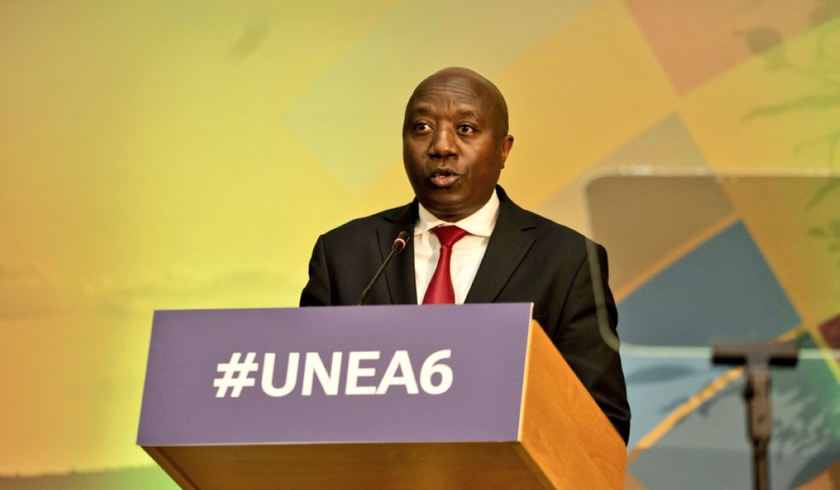 Prime Minister Dr. Ngirente delivers his remarks in the High Level Segment of Heads of State and Government of the 6th Session of the United Nations Environment Assembly taking place in Nairobi, Kenya