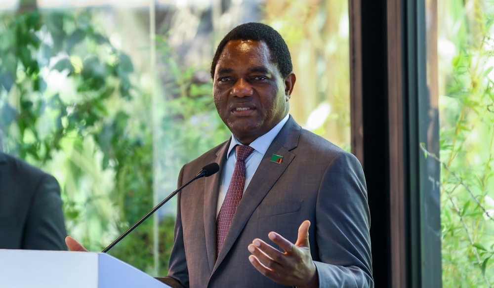Zambia President, Hakainde Hichilema addresses delegates at Norrsken House during his state visit in Rwanda last year. President Hicchilema on Thursday declared a national state of disaster and emergency to enable a rapid response to the prolonged drought in the country. File photo