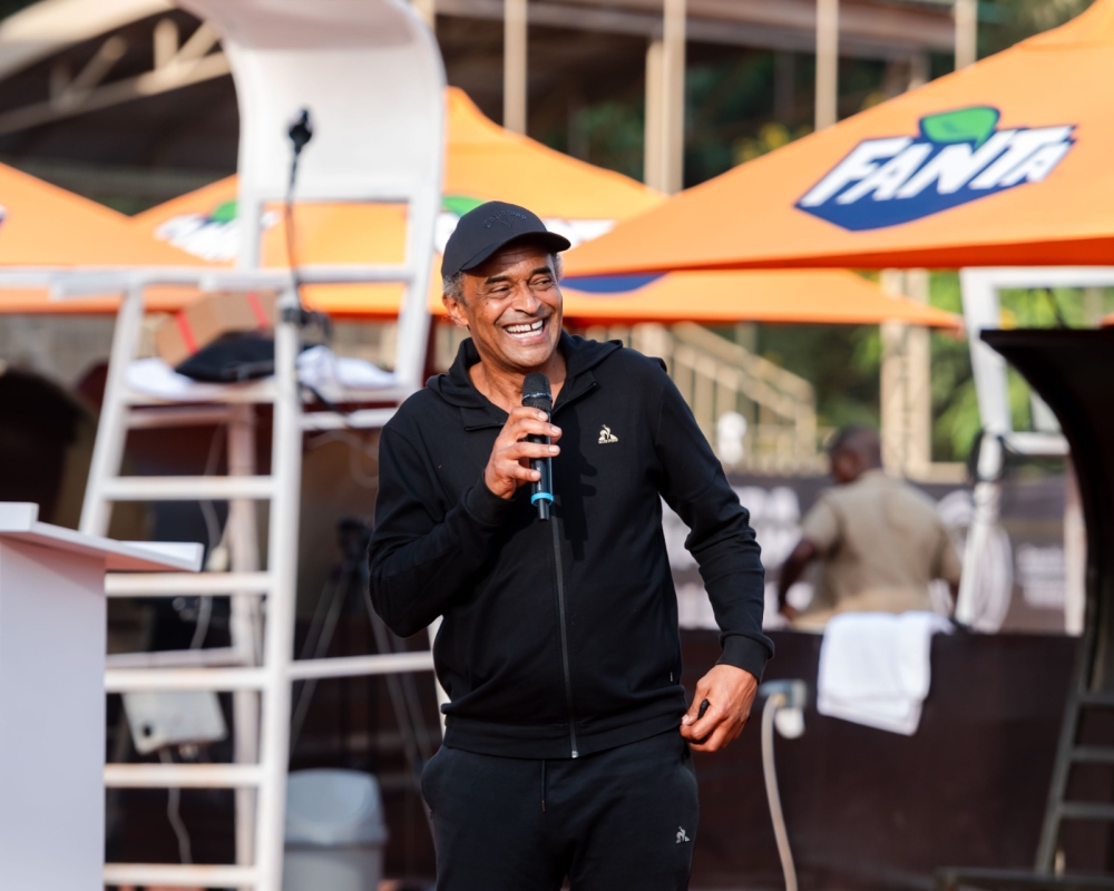 French former tennis star Yannick Noah speaks during the closing ceremony of Rwanda Challenger 50 Tour week 1 on Saturday-courtesy