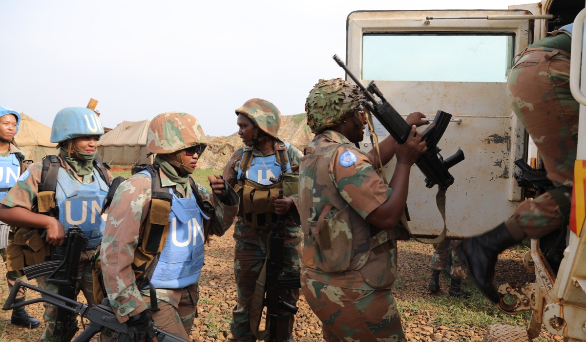 South African soldiers serving under the United Nations peacekeeping mission in DR Congo (MONUSCO). Two members of the South African National Defence died on Thursday, February 29, after one killed the other and turned the gun on themselves. Courtesy