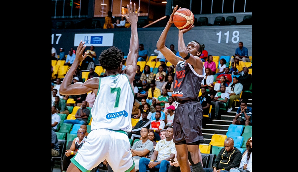 Patriots small forward Dieudonné Ndizeye tries to shoot as his 21 pints helped his side beat Kepler 84-56 in a league match held at BK Arena on Saturday night-courtesy. 