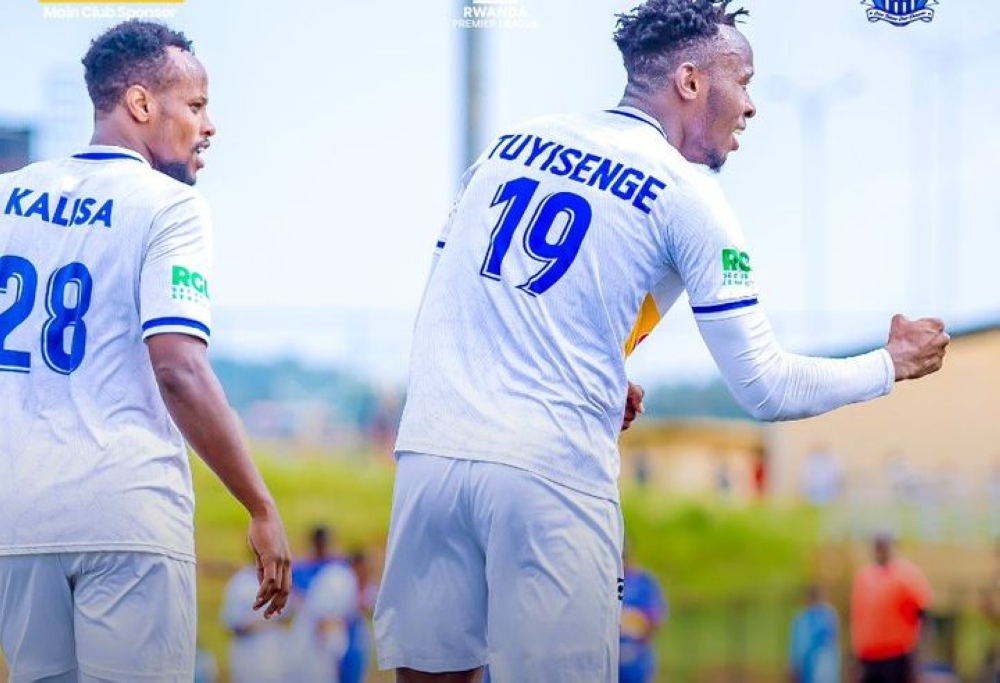 Arsene Tuyisenge celebrates his second goal with Rashid Kalisa who provided the assist.