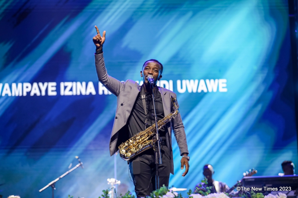 Gospel music singer Chryso Ndasingwa performing during the Crossover. Ndasingwa is set to release his debut album “Wahozeho” on May 5 at the BK Arena. PHOTO BY DAN GATSINZI