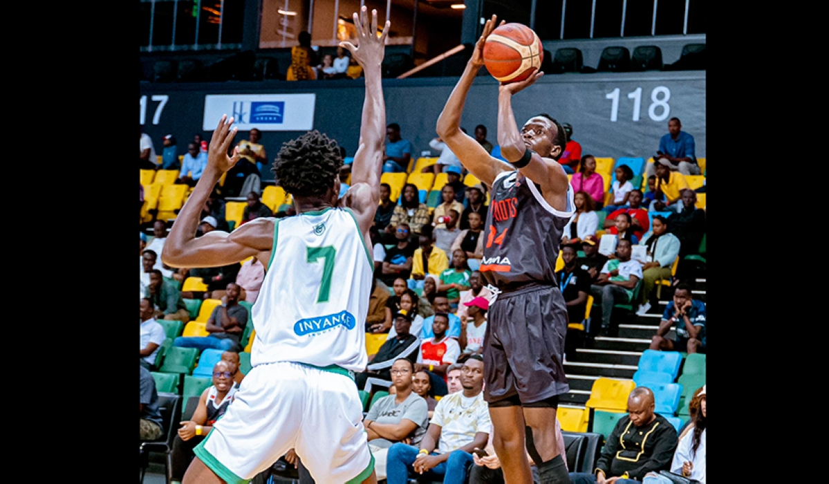Patriots small forward Dieudonné Ndizeye tries to shoot as his 21 pints helped his side beat Kepler 84-56 in a league match held at BK Arena on Saturday night-courtesy. 