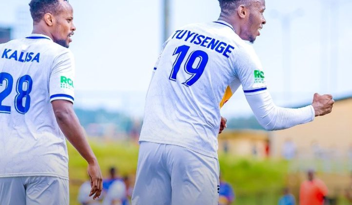 Arsene Tuyisenge celebrates his second goal with Rashid Kalisa who provided the assist.
