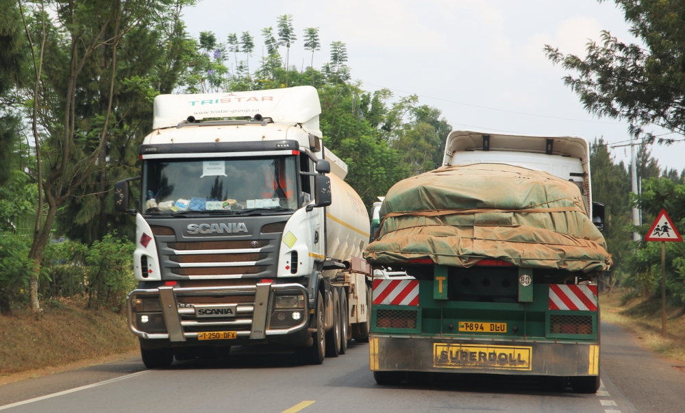 Cross-border cargo trucks transporting goods from Tanzania to Rwanda. CRAISH BAHIZI