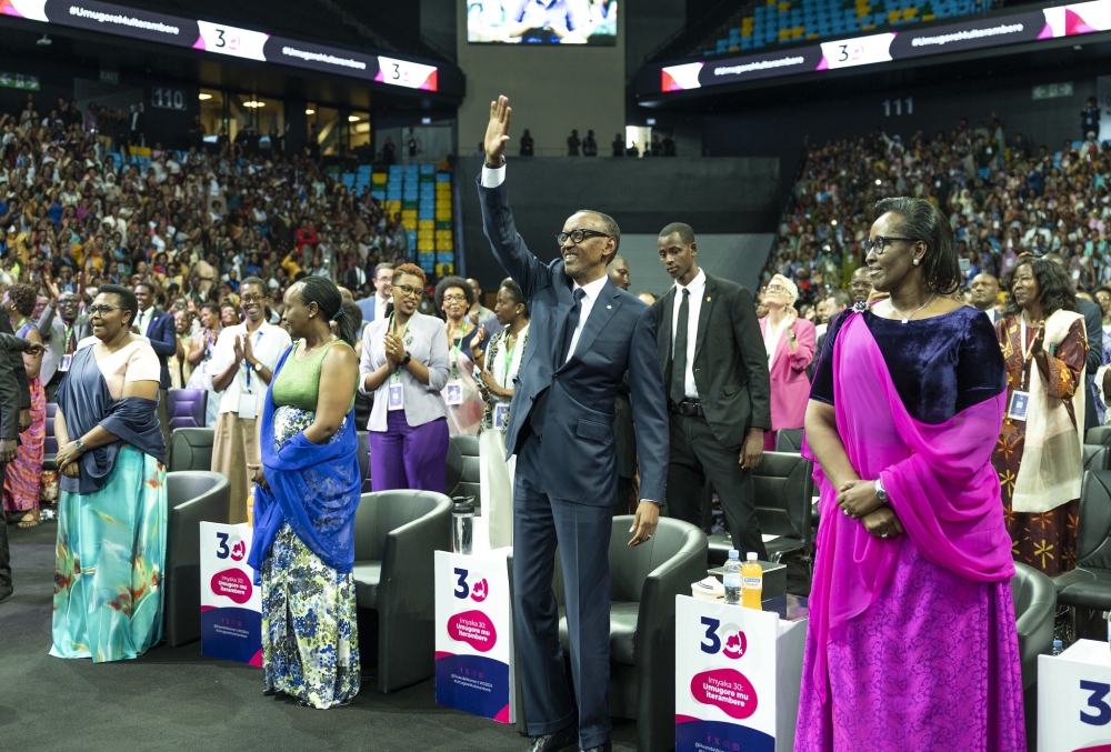President Paul Kagame greets thousands of women during the celebration of the International Women&#039;s Day at BK Arena on Friday, March 8. Photo by Village Urugwiro