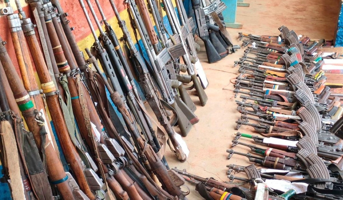 A cache of firearms displayed at the Baragoi Police Station in Samburu County, Kenya on April 14, 2023. PHOTO | GEOFFREY ONDIEKI | NMG