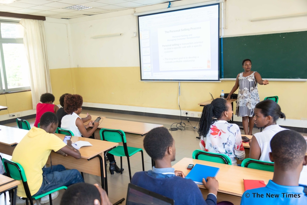 A female lecturer during a class at the University of Rwanda, Gikondo Campus. According to the report, there were 1,083 PhD staff in 2022. Women were 162 representing almost 15 per cent of the total. Bahizi