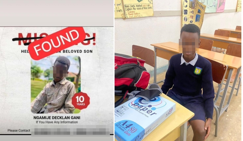 The 10-year-old Gani Decklan Ngamije, the son of a gospel artiste and pastor, Gabriel Ngamije, who went missing from school, was found. Courtesy
