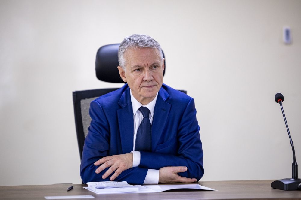 The Head of French National Anti-Terrorism Prosecution Office Jean-François Ricard addresses journalists in Kigali on Monday, March 11. PHOTOS BY CHRISTIANNE MURENGERANTWARI