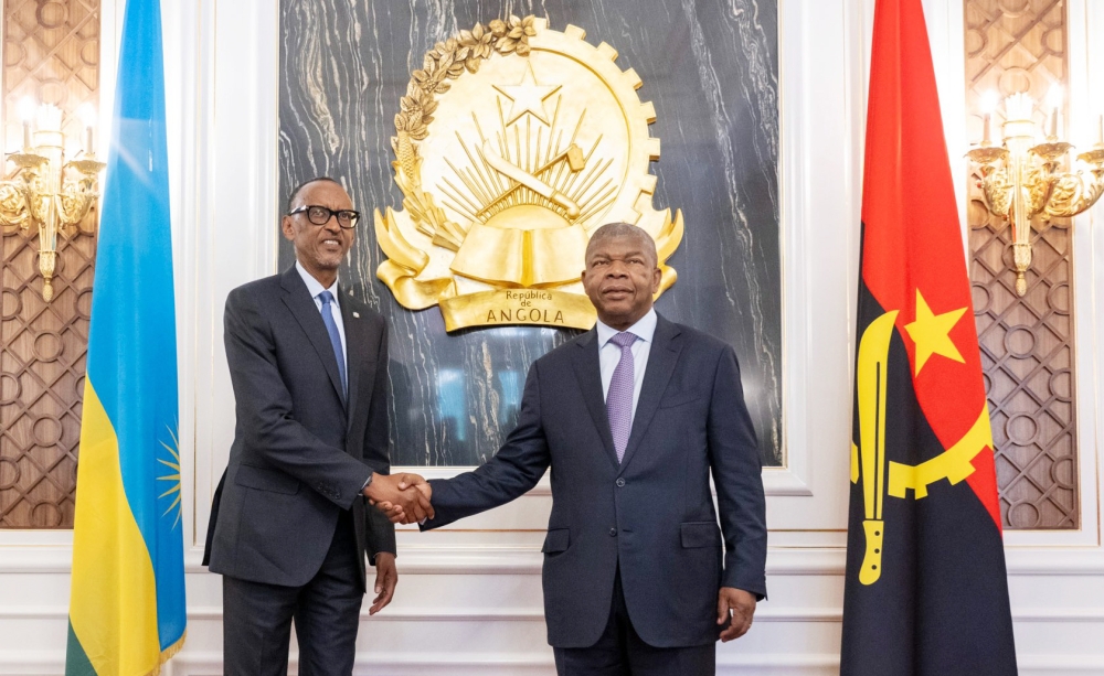 President Paul Kagame meets with his Angolan counterpart Joao Lourenço for a discussion on the security situation in eastern DR Congo  in Luanda on Monday, March 11. Photo by Village Urugwiro