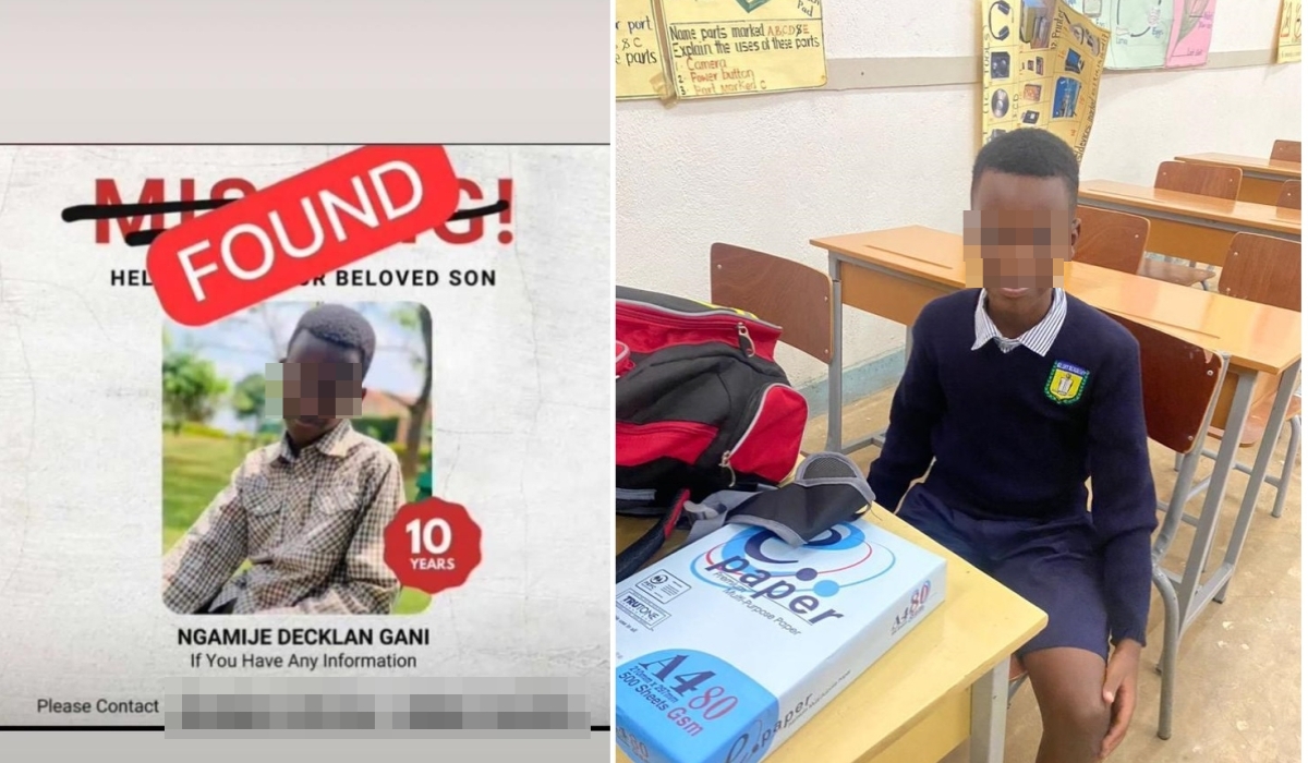 The 10-year-old Gani Decklan Ngamije, the son of a gospel artiste and pastor, Gabriel Ngamije, who went missing from school, was found. Courtesy