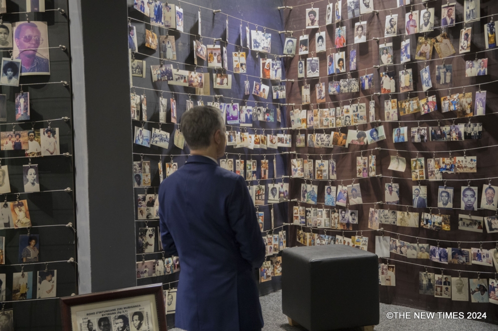 The Head of French National Anti-Terrorism Prosecution Office Jean-François Ricard during a guided tour of Kigali Genocide Memorial on Monday, March 11,2024. Photo by Chelsea Nkubito