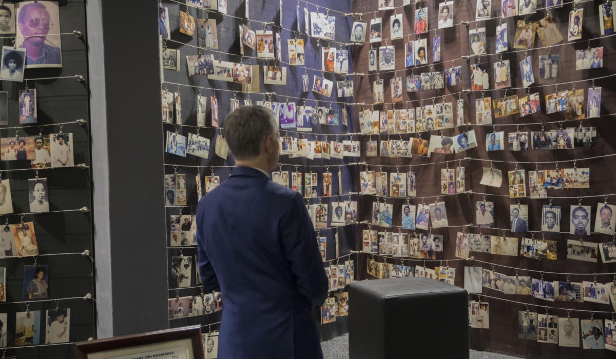 The Head of French National Anti-Terrorism Prosecution Office Jean-François Ricard during a guided tour of Kigali Genocide Memorial on Monday, March 11,2024. Photo by Chelsea Nkubito