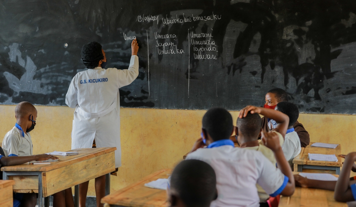 A Kinyarwanda teacher during a class at Group Scolaire Kicukiro in Kigali. Photo by Craish Bahizi