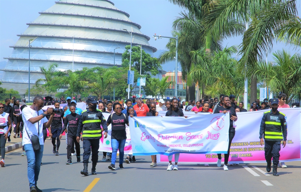 Kigali residents during walk to sensitize to people about Breast Cancer . Photo by Craish Bahizi