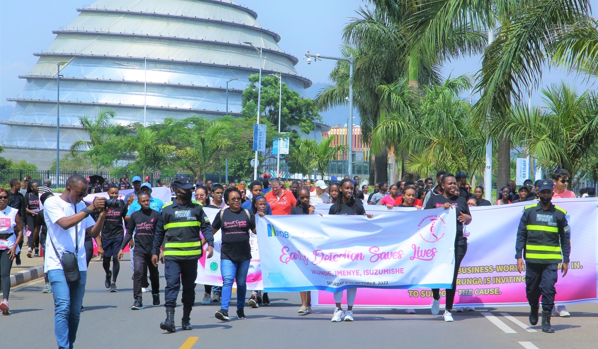 Kigali residents during walk to sensitize to people about Breast Cancer . Photo by Craish Bahizi