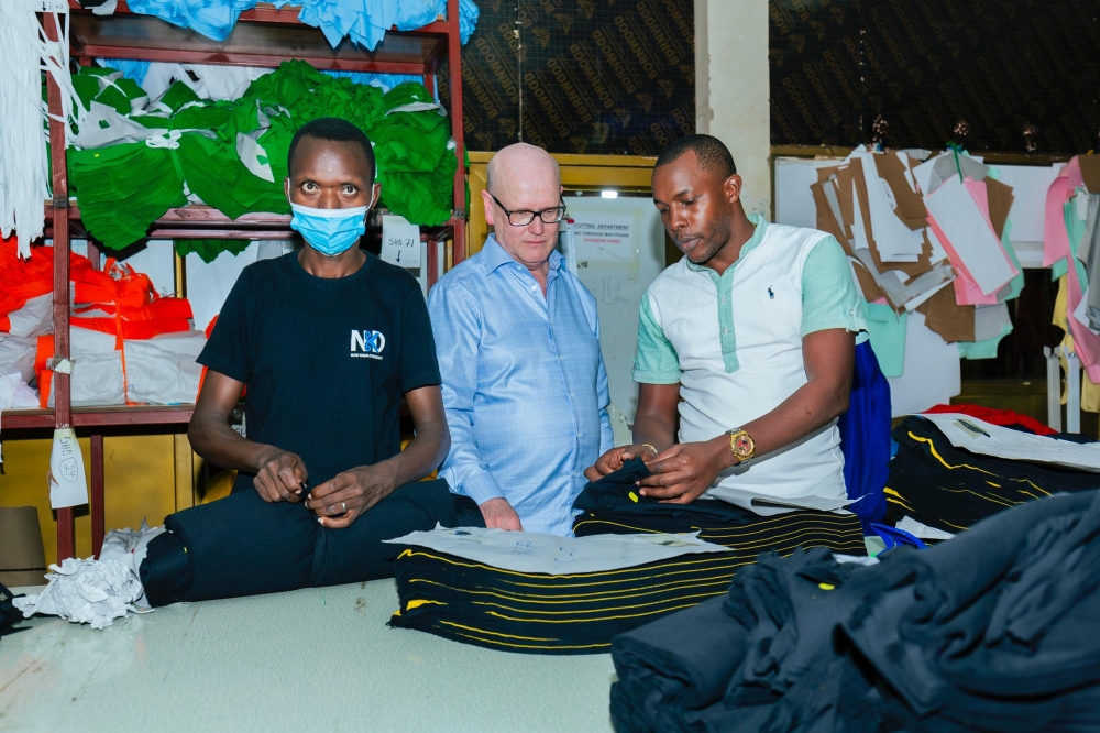 Thomas Ostros, European Investment Bank (EIB Global) Vice President during a guided tour of  New Kigali Designers and Outfitters, a garment factory located in Gasabo district, Gisozi sector. Courtesy