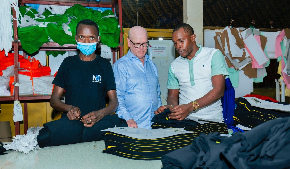 Thomas Ostros, European Investment Bank (EIB Global) Vice President during a guided tour of  New Kigali Designers and Outfitters, a garment factory located in Gasabo district, Gisozi sector. Courtesy
