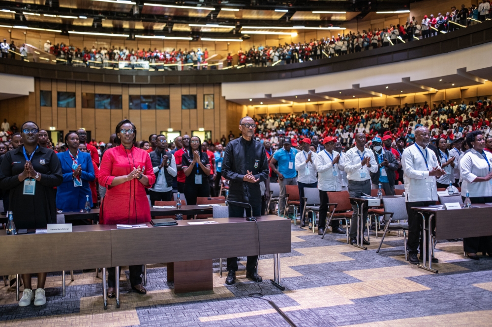 President Kagame and First Lady with other members of the ruling party during the congress of the Rwanda Patriotic Front at the party’s headquarters in Rusororo on March 9. Photo by Village Urugwiro
