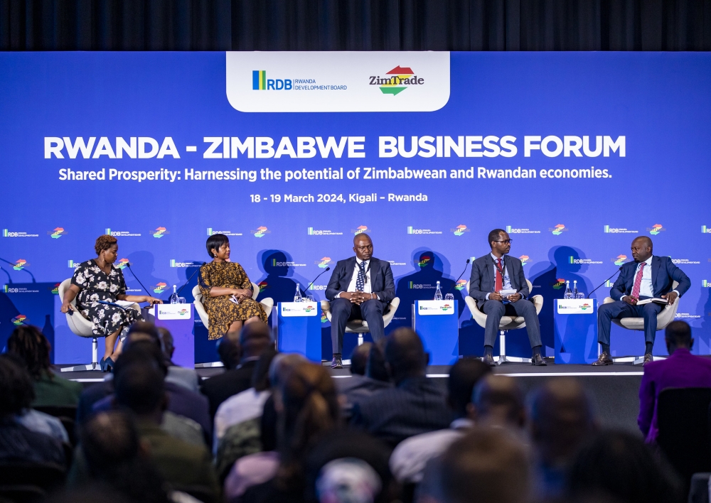Panelists during a discussion at the third edition of the Rwanda-Zimbabwe Business Forum which started in Kigali on Monday, March 18. All photos by Emmanuel Dushimimana
