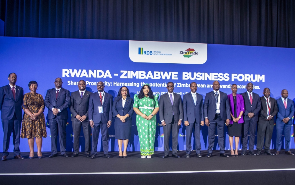 Officials from both delegations pose for a group photo during the third edition of the Rwanda-Zimbabwe Business Forum in Kigali on Monday, March 18.Photo by Emmanuel Dushimimana