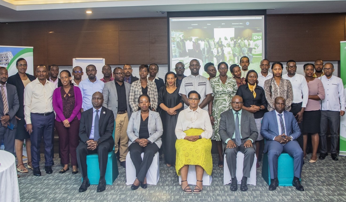 Delegates and officials pose for a group photo during the launch of “The Transformative Rwanda Water Supply and Sanitation Program” Phase 1, in Kigali  on Tuesday, March 19. Photos by Emmanuel Dushimimana
