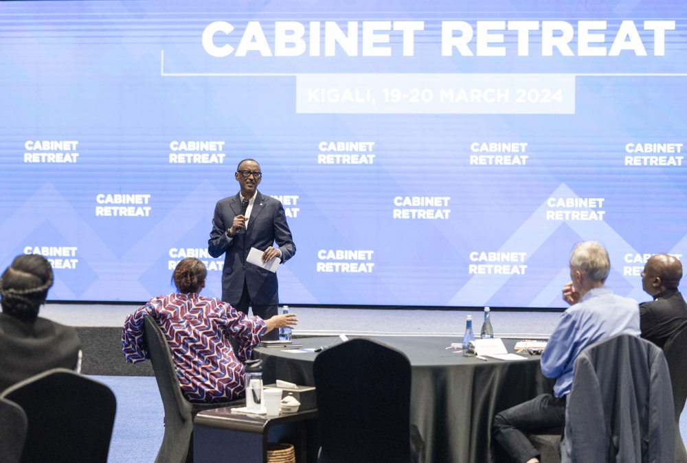 President Paul Kagame addresses members of the cabinet and other senior officials during t the Cabinet Retreat at Intare Conference Arena in Kigali on Tuesday, March 20. Photos by Village Urugwiro