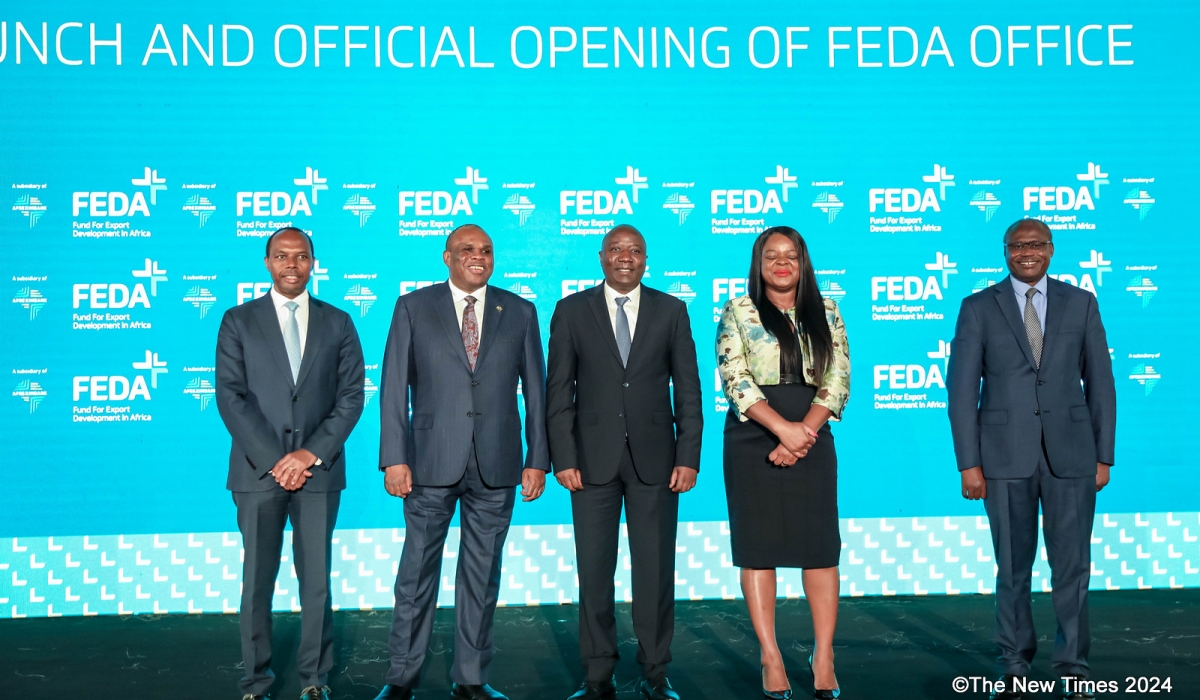 PM Ngirente poses fo a photo with other officials at the launch of Fund for the Export Development in Africa&#039;s office in Kigali  on Wednesday, March 20. Photos by Dan Gatsinzi