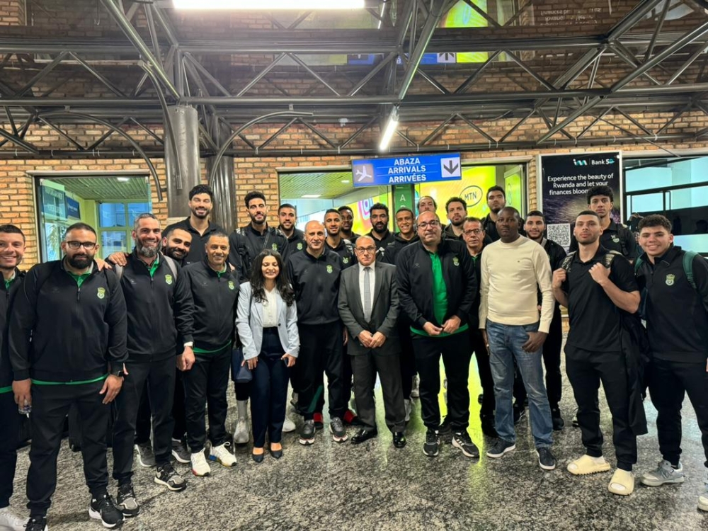 Egyptian basketball club Al Ittihad Alexandria  on their arrival at Kigali International Airport ahead of friendly matches against APR BBC. courtesy