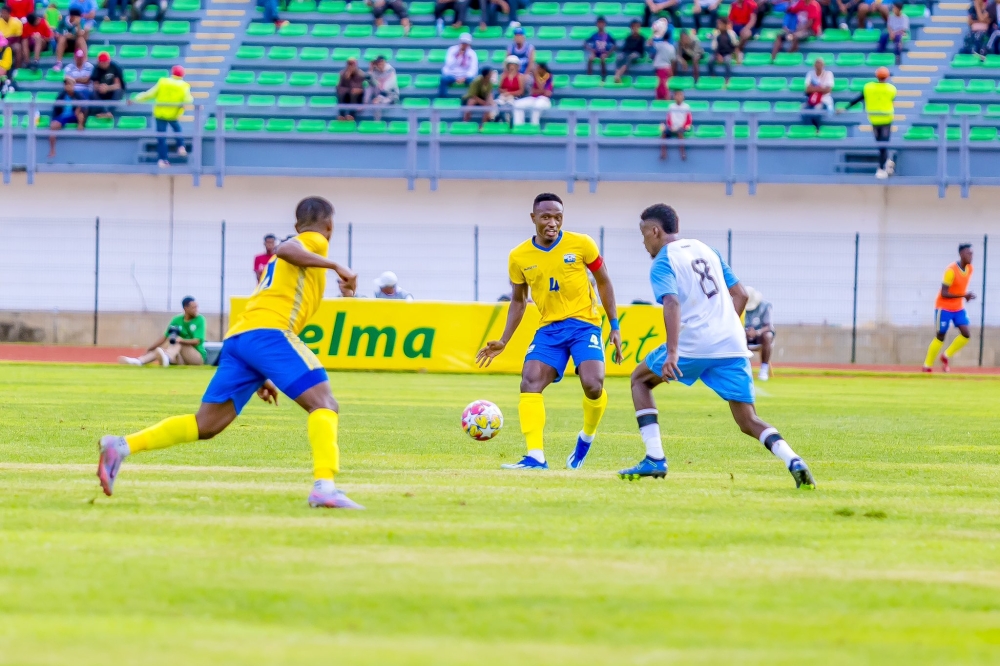 Amavubi captain with the ball during a 0-0 draw against  Botswana in a friendly game  at the Barea Stadium in Antananarivo, Madagascar on Friday, March 22.