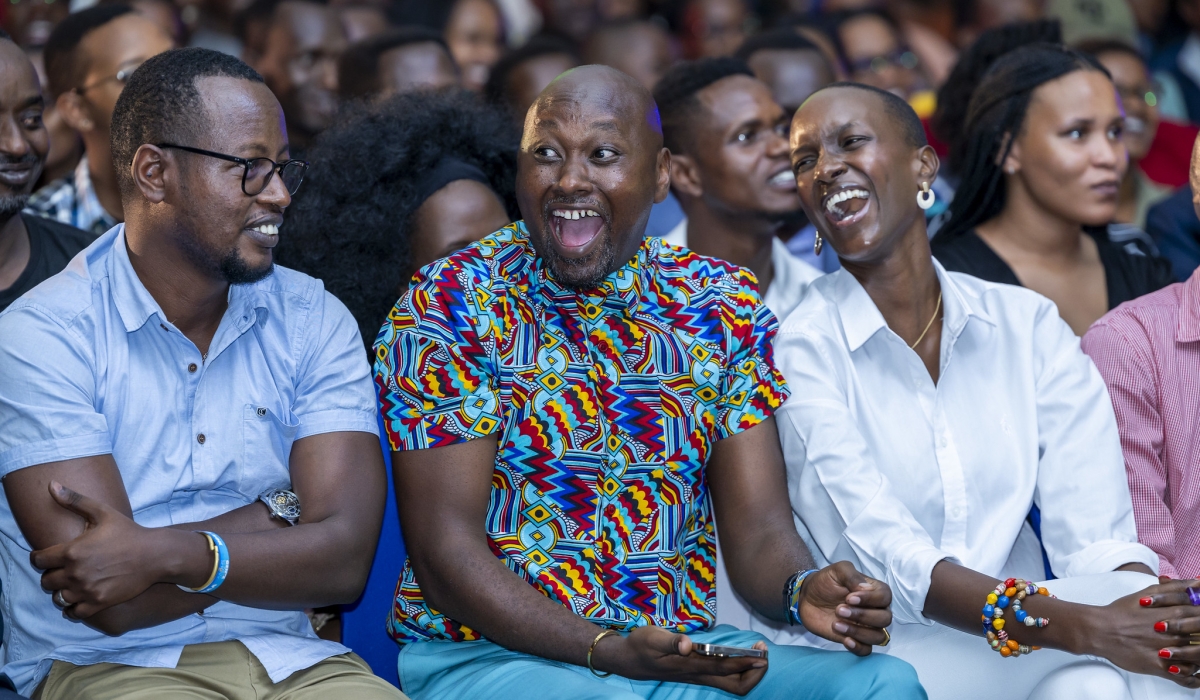 Attendees laughing during Gen Z comedy show  at the Kigali Conference and Exhibition Village on Thursday. Mugwiza