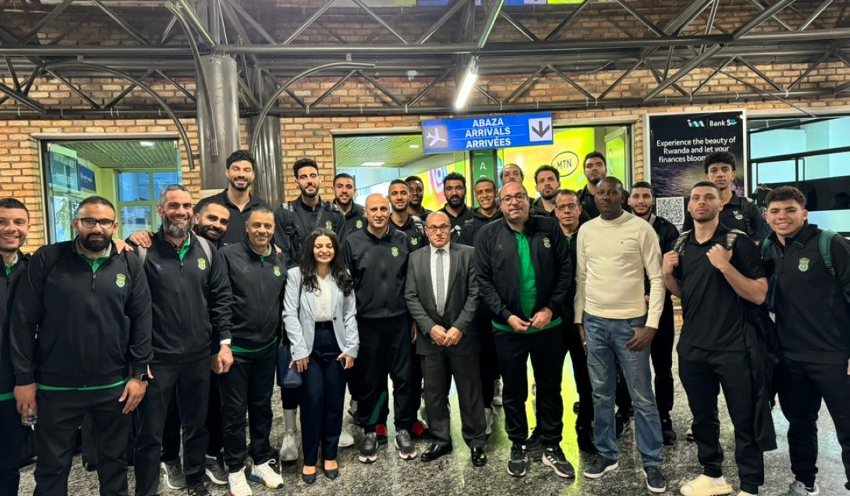 Egyptian basketball club Al Ittihad Alexandria  on their arrival at Kigali International Airport ahead of friendly matches against APR BBC. courtesy