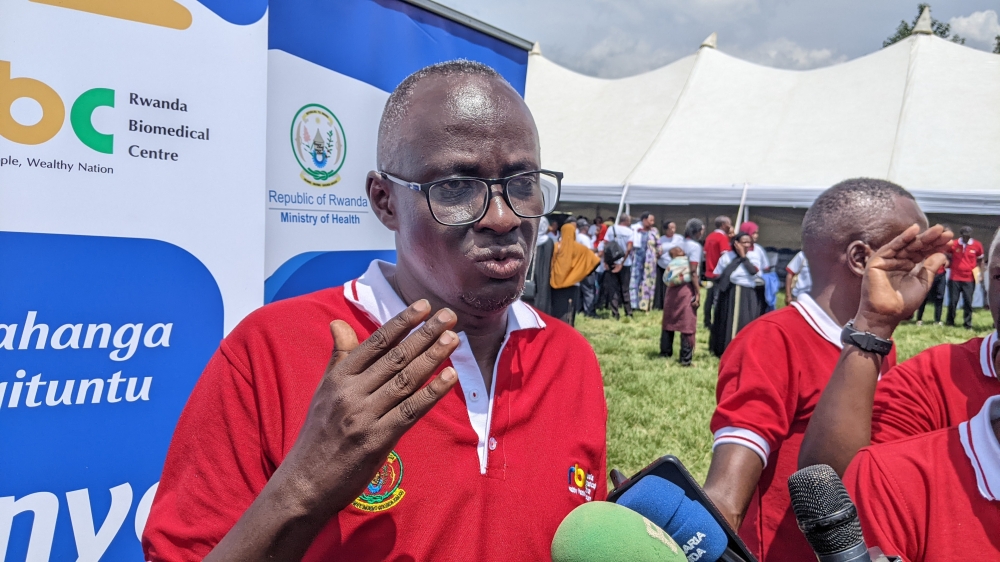 Dr. Patrick Migambi, Division Manager of Tuberculosis and other respiratory diseases at RBC speaking to journalists on Friday, March 2024, in Rugerero Sector, Rubavu district