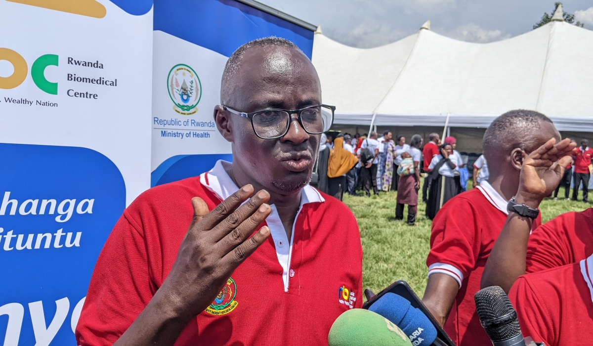 Dr. Patrick Migambi, Division Manager of Tuberculosis and other respiratory diseases at RBC speaking to journalists on Friday, March 2024, in Rugerero Sector, Rubavu district