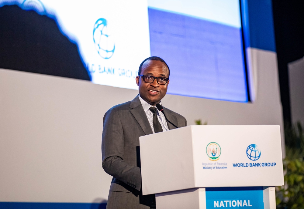 Minister of Education, Gaspard Twagirayezu delivers remarks during the fifth National Symposium for Foundational Learning held in Kigali on March 25. All photos by Dan Gatsinzi