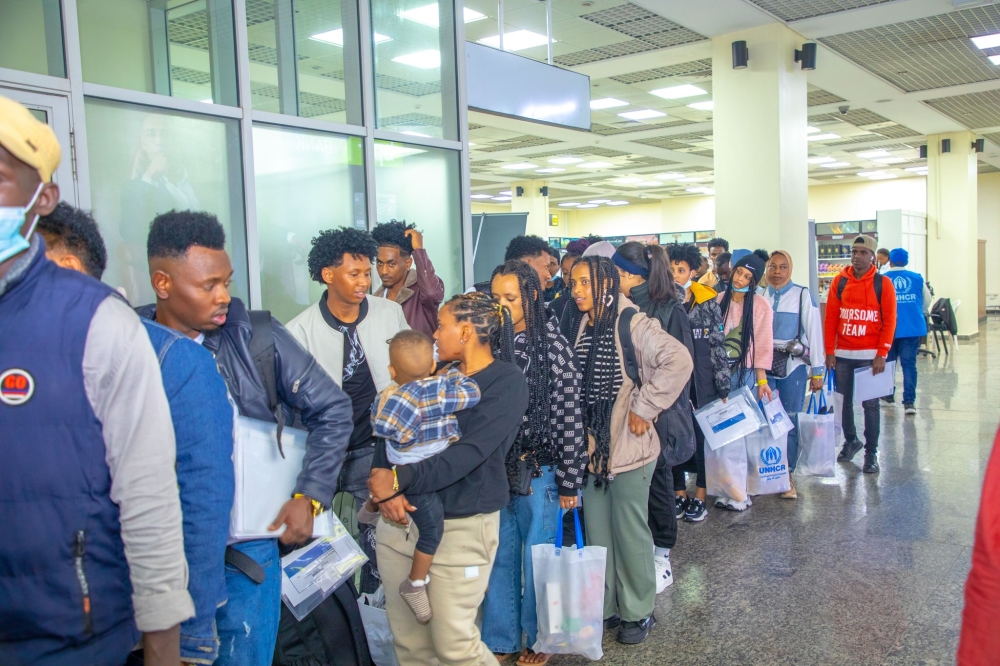 Some of the 91 asylum seekers from Libya on their arrival at Kigali International Airport on Thursday, March 21. Courtesy