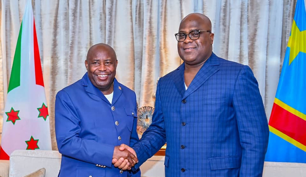 DR Congo President Felix Tshisekedi and Burundian President Evariste Ndayishimiye during a meeting. Courtesy