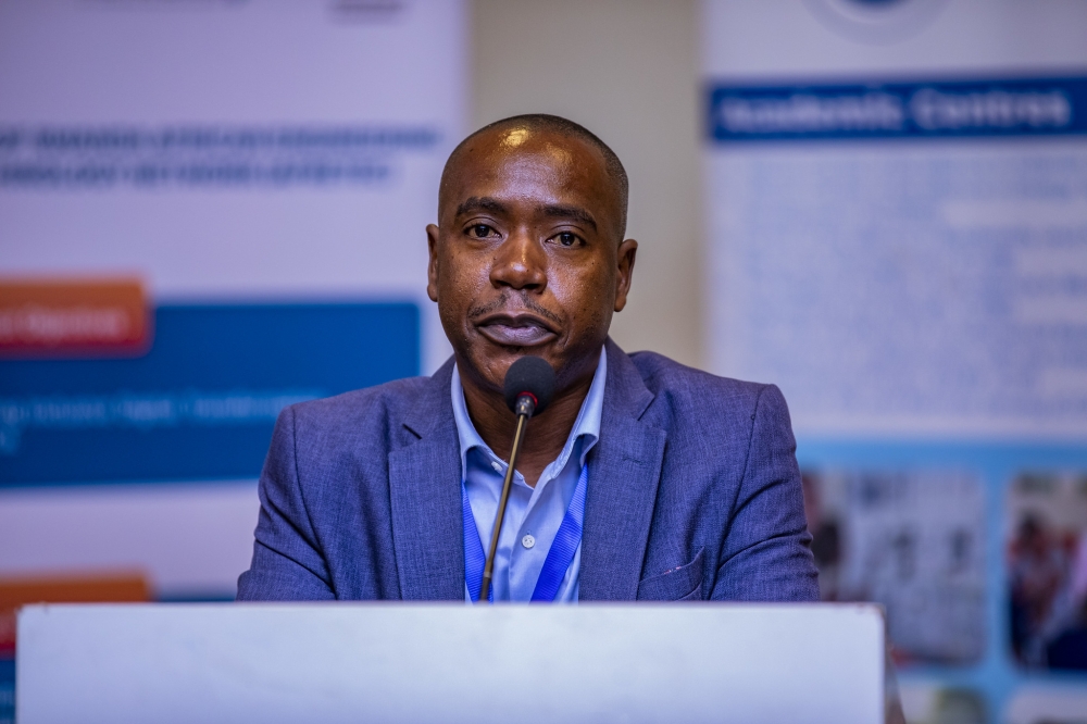Assoc. Prof. Damien Hanyurwimfura, the project’s research lead, speaks during the meeting in Kigali on March 25. Photos by Emmanuel Dushimimana