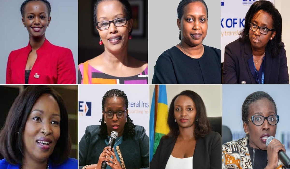 (Top, L-R): Patience Mutesi, MD of BPR Bank, Christine Baingana, CEO of Urwego Bank,Kampeta Sayinzoga, CEO of Rwanda Development Bank, Diane Karusisi, 

(Bottom, L-R): Chief Executive Officer of Bank of Kigali, Lina M. Higiro, CEO of NCBA Bank, Beata Habyarimana, CEO of BK Group, Soraya Hakuziyaremye, Deputy Governor of Central Bank and Carine Umutoni, CEO of ECOBANK