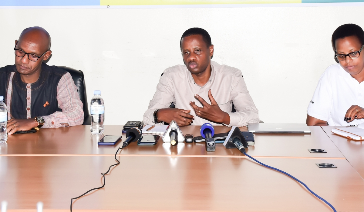 Nyagatare District officials during a press conference. A substation under construction in Karangazi is expected to efficiently increase power supply in the district and mitigate power shortage issues. Photo: Courtesy.