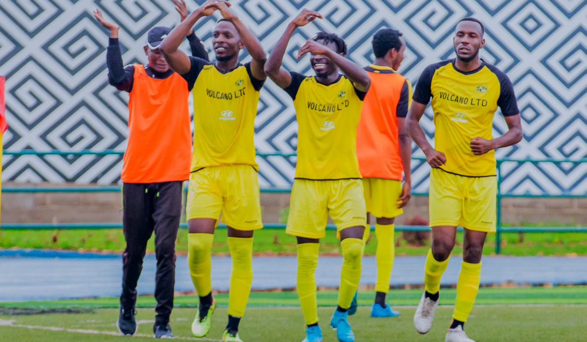 Mukura VS deputy skipper Soter Kayumba(R) with teammates while celebrating a goal during a past league match against Bugesera at Huye Stadium. Courtesy