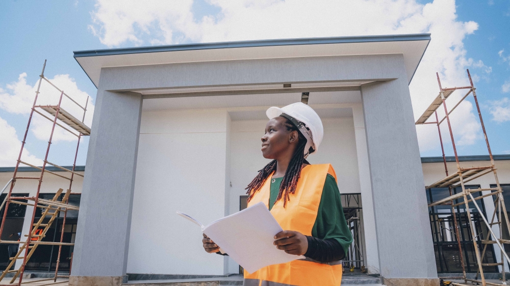Cynthia  Musanganire at the Construction site. Through the “Women Raising the Roof” campaign, Mr Roof aimed to testify to the changing landscape of the construction sector in the country.Courtesy