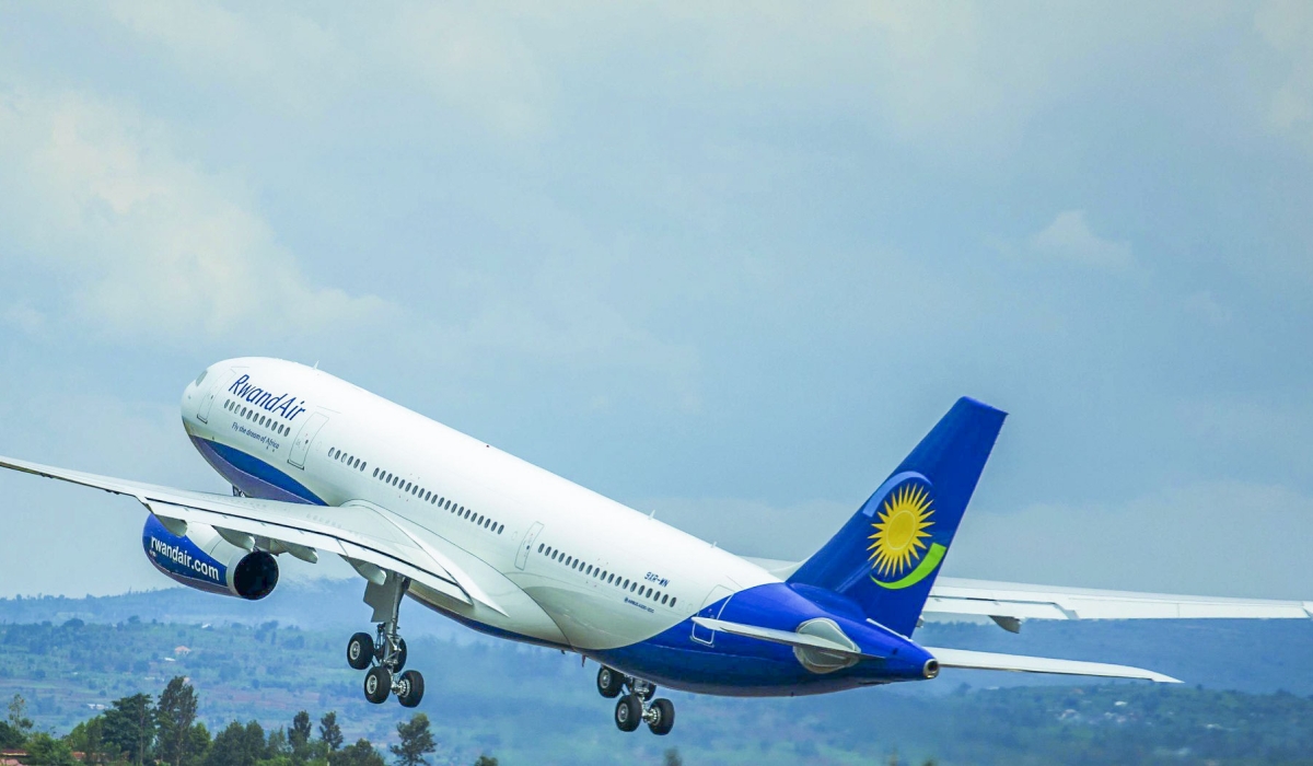 RwandAir&#039;s plane taking off at Kigali International Airport. File
